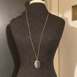 💜 Francesca’s Agate Stone Necklace with Gold Edge in Green Blue Color